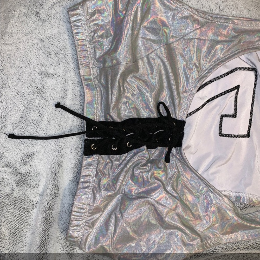 Holographic shimmy lace up rave top